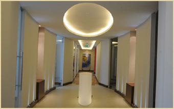 Designers Consortium corridor with coffered ceiling
