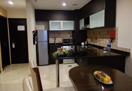 Hotel apartment kitchen and dining area