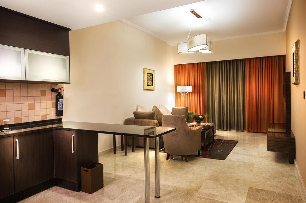 Hotel apartment living and kitchenette area